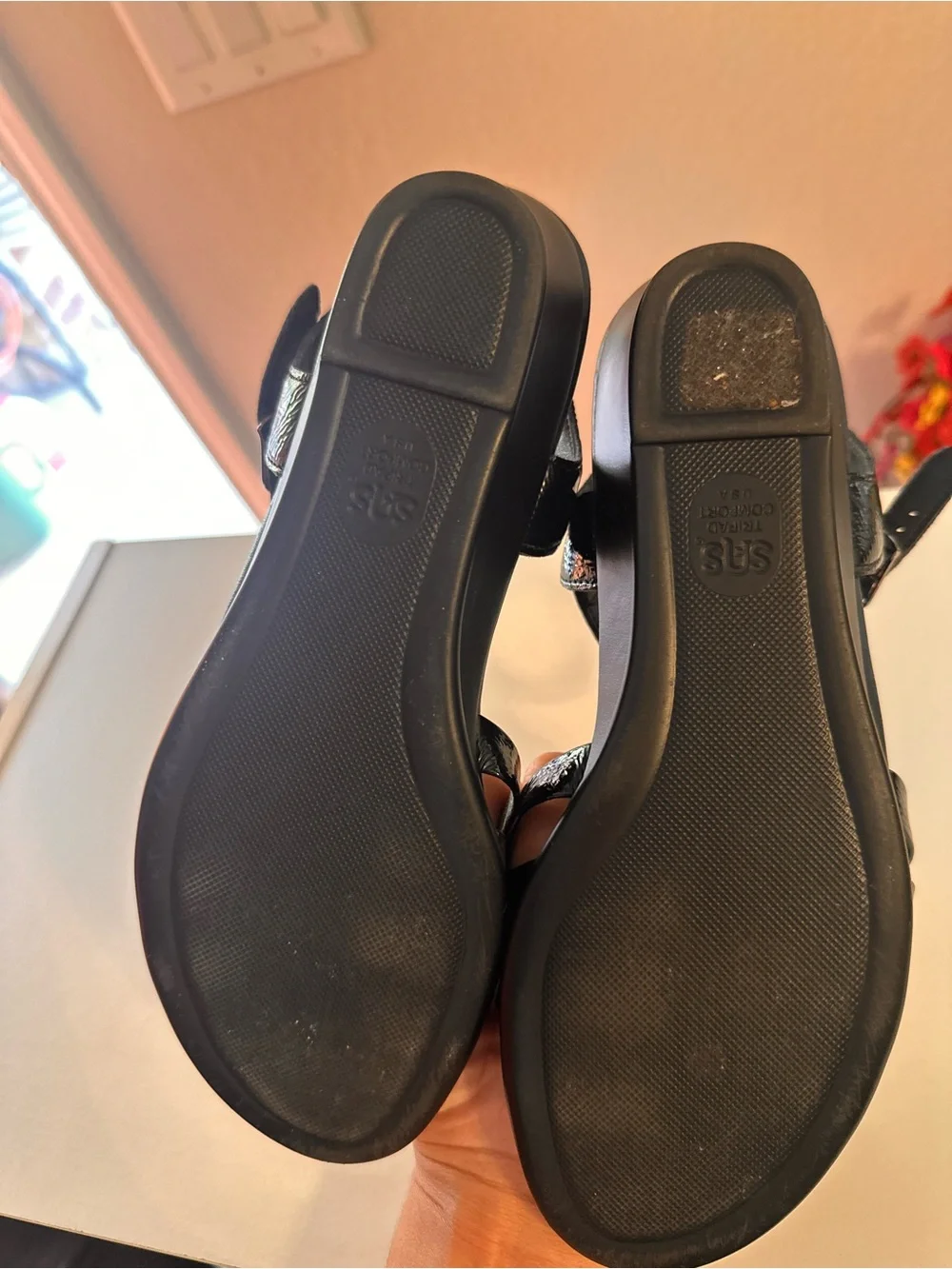 SAS Black Patent Leather Knot-Front Ankle-Strap Sandals